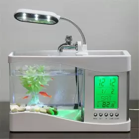 744759899453 Mini Usb Lcd Desktop Lamp Fish Tank Aquarium With Led Clock White