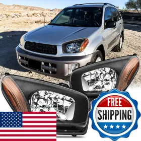 Aresparts B0df7849fs Pair Headlights Assembly Set For 2001 2002 2003 Toyota Rav4 Base/4wd