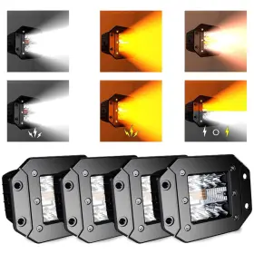 Aslong B0d97rvb9n 4pcs 5inch Led Flush Mount 6 Modes Amber/white Flasing Strobe Pods Fog
