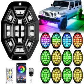 Auto Buero B0dl98rdmf 12 Pods 9 Side 216 Leds Rock Lights App/2 Remote Control Rgb