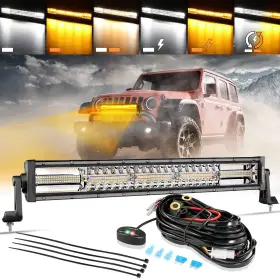 Auxbeam B0912kwtrr 22 Inch 120w Led Light Bar 6 Modes Amber White Strobe Fog Yellow Offroad