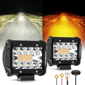 Auxbeam B0932q2vs8 6 Modes Amber White 4 Inch 120w Strobe Led Pods Lights Dual Color