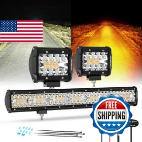 Auxbeam B09s62tjhc 6 Modes Amber White Series 4 Led Pods 20 Light Bar Combo Set Dual