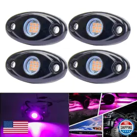 Auxmotec B0983shgv1 Purple Pink Led Rock Lights 4 Pods Neon 12v Underglow Underbody Kit