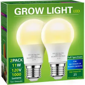 Briignite B091dlfdl9 Led Grow Light Bulb A19 Full Spectrum Plant 11w 100w Eq 2-pack