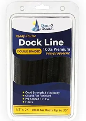 Direct 2 Boater Db-127 1/2 Inch X 25ft Black Double Braided Polypropylene Dock Line - For Boats Up To 35ft Direct 2 Boater Db-127 1/2 Inch X 25ft Black Double Braided Polypropylene Dock Line - For Boats Up To 35ft