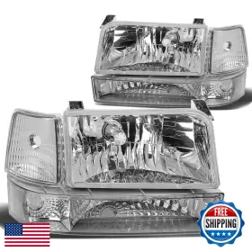 Dna Motoring B07bcyy47g Hl-oh-f15092-6p-ch-cl1 Chrome Housing Headlights Compatible 92-96