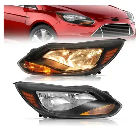 Hecasa B0dp4mqcwf Pair Headlights Assembly Compatible 2012-2014 Ford Focus Sedan Hatchback