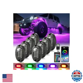 Ld Darkeagle B0d9y3b2w7 8pods Aluminum Rgb Led Rock Lights For Jeep Trucks Utv Atv Rzr