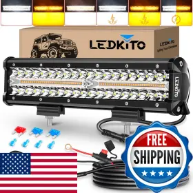 Ledkito B0d6bfsy37 12 Inch Led Light Bar Kit Spot Flood Combo Amber White Strobe 6modes