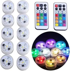 Mchoter 632230378927 Mini Submersible Led Lights With Remote Small Underwater 10pcs Multicolor