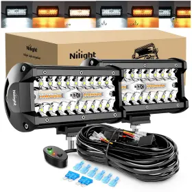 Nilight B09hh796h3 6.5 Inch 120w Led Light Bar Amber White Strobe 6-modes With Memory And Harness