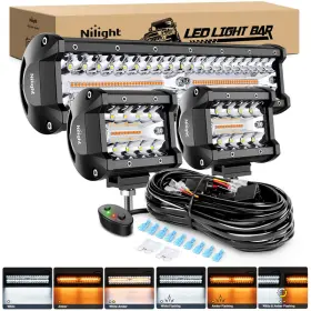Nilight B09wd9wt6h 12inch 300w Led Light Bar 2pcs 4inch 60w Pods Amber White Strobe
