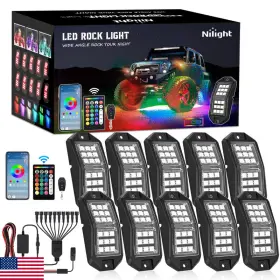 Nilight B0dgq5rcrg Rgb Led Rock Lights Kit 10 Pcs 18led Wide Angle Wheel Well Light Remote