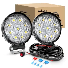 Nilight Zh043 2pcs 27w Round Flood Driving Lamp Waterproof Jeep Off Road Fog Lights Nilight Zh043 2pcs 27w Round Flood Driving Lamp Waterproof Jeep Off Road Fog Lights
