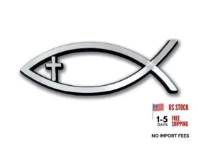 Nject 840495202103 Christian Fish Cross Plastic Chrome Color Emblem For Cars Trucks And All