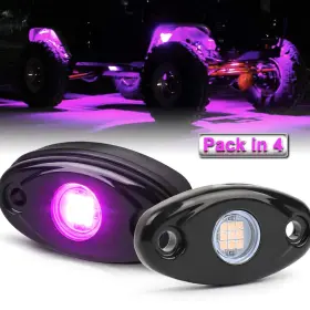Povtor B08lqmw15h Led Rock Lights 4 Pods Purple Pink Neon Underglow Waterproof Ip68 Off-road