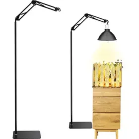 Queekay B0bn69j49n Adjustable Reptile Heat Lamp Stand Black Metal 5 Hooks For Terrarium