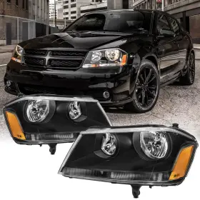 Reinko B0cwgwprv7 Headlight Assembly Compatible 2008-2014 Dodge Avenger Black Housing