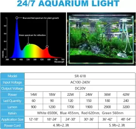 Seaoura 696590170942 24/7 Mode Led Aquarium Light For Plants-full Spectrum Fish Tank Wi