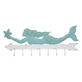 Storied Home 445019728720 Aqua And White Metal Mermaid Wall Decor With 7 Hooks