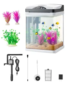 Vevor Crv200 2 Gallon Fish Tank Aquarium Led Smart Square Clear Glass 7 Color Self