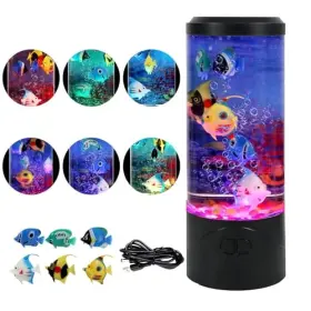 Ypcoo B005 Fake Fish Tank Aquarium Lamp Bubble With 6 Artificial Fishes Night